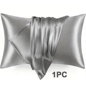 Silky Silver Grey Satin Pillowcase with Envelop Closure - Queen Size New